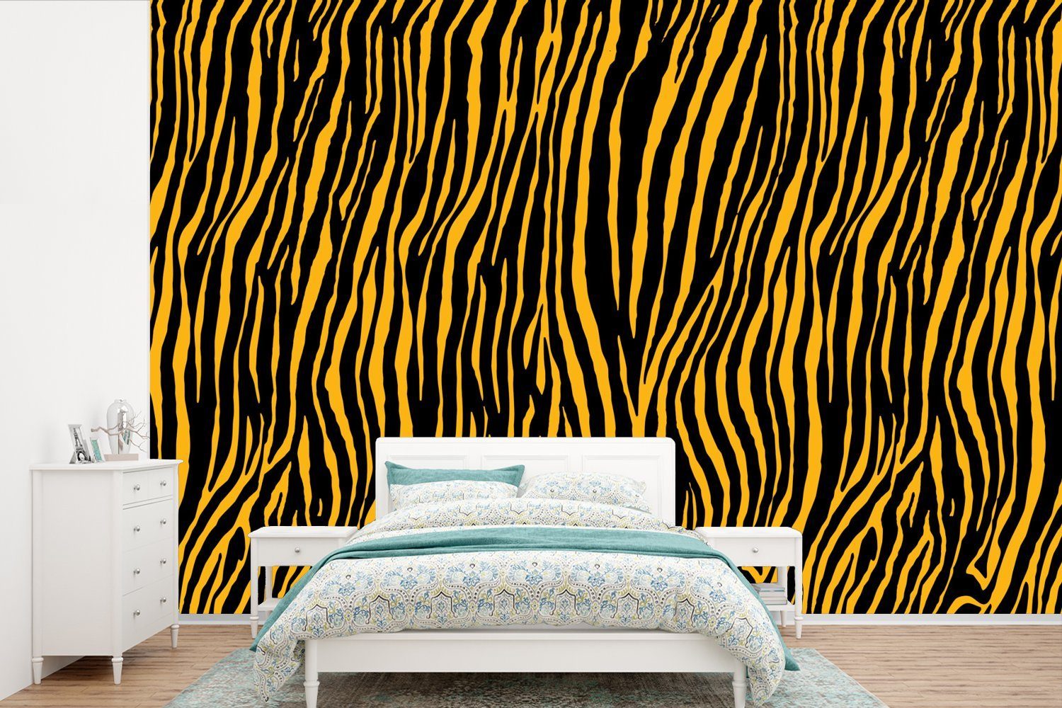 MuchoWow Fototapete Tigerdruck - Tiere - Orange, Matt, bedruckt, (6 St), Wallpaper für Wohnzimmer, Schlafzimmer, Kinderzimmer, Vinyl Tapete