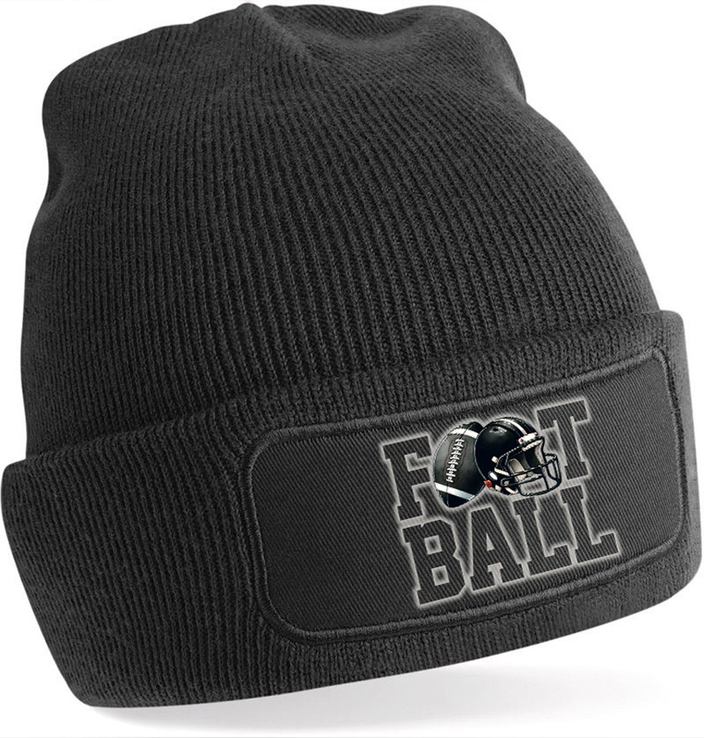 Strickmütze für kalte Tage - Beanie mit Umschlag und American Football Print