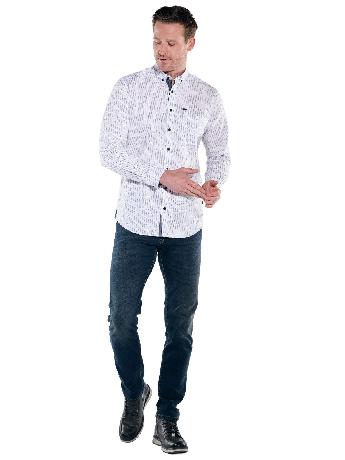 Engbers Langarmhemd Herren Hemd gemustert, Reinweiss