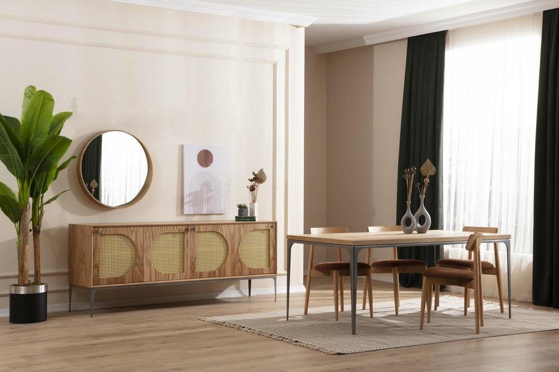 St., Anrichte Holz Spiegel Schrank Braun JVmoebel Möbel Sideboard Sideboards Sideboard (2 mit Sideboard Neu Spiegel) mit