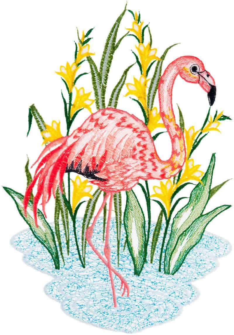 W. Reuter & Sohn - Plauener Spitze® Fensterbild »Fensterbild "Flamingo" farbig«