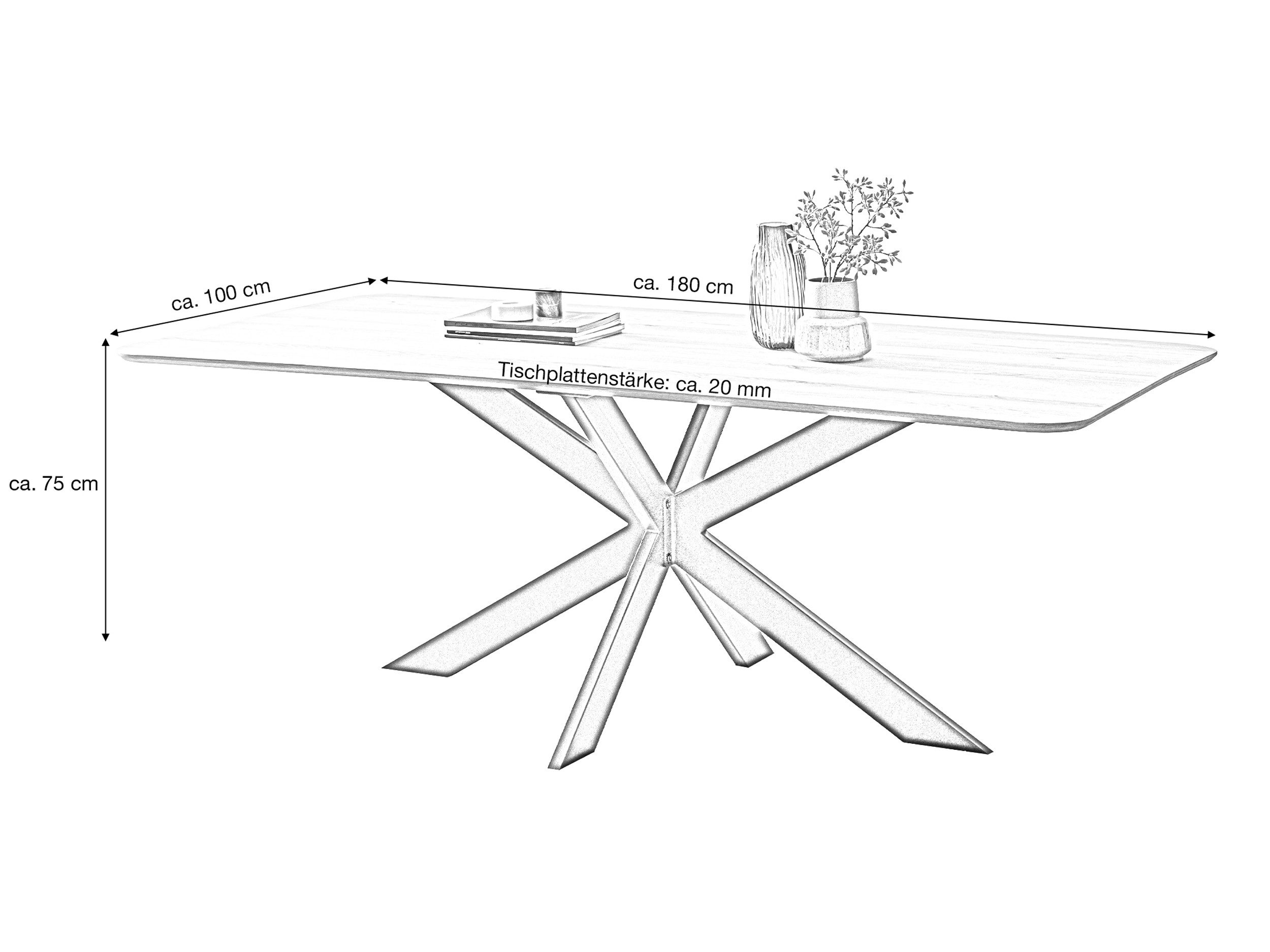 Massivart® Esstisch Esstisch Eiche massiv geölt mit Schweizer Kante »MARKUS«, Massivholztisch · Spider-Gestell Metall schwarz · Industrial Look