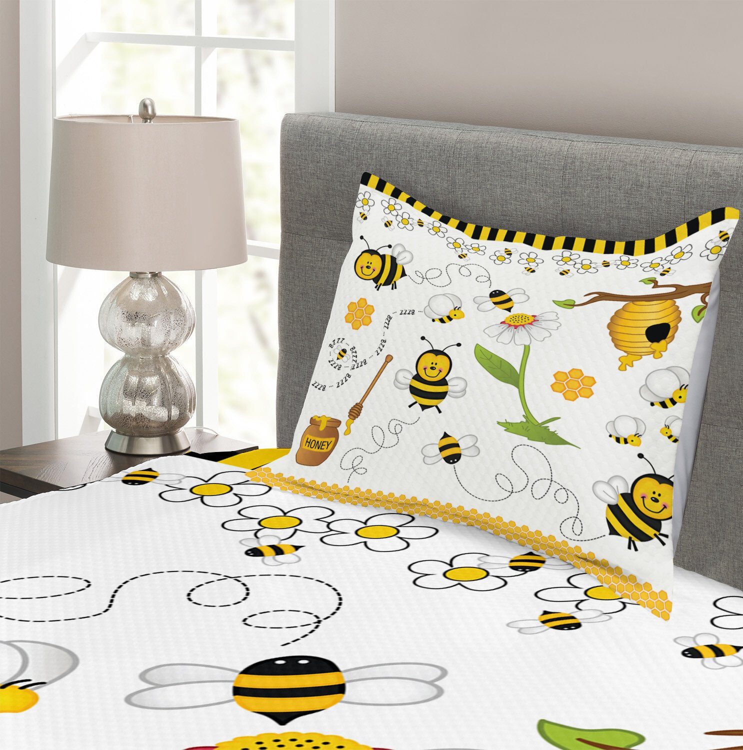 mit Biene Waschbar, Gänseblümchen Abakuhaus, Kissenbezügen Set Bienen Tagesdecke Kamille
