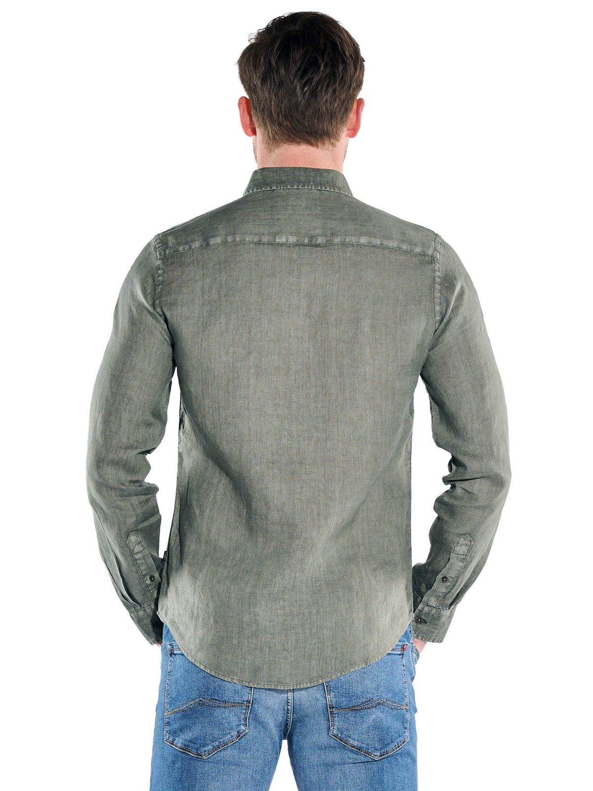 Engbers Langarmhemd Herren Leinenhemd mit gewaschener Optik, Khaki