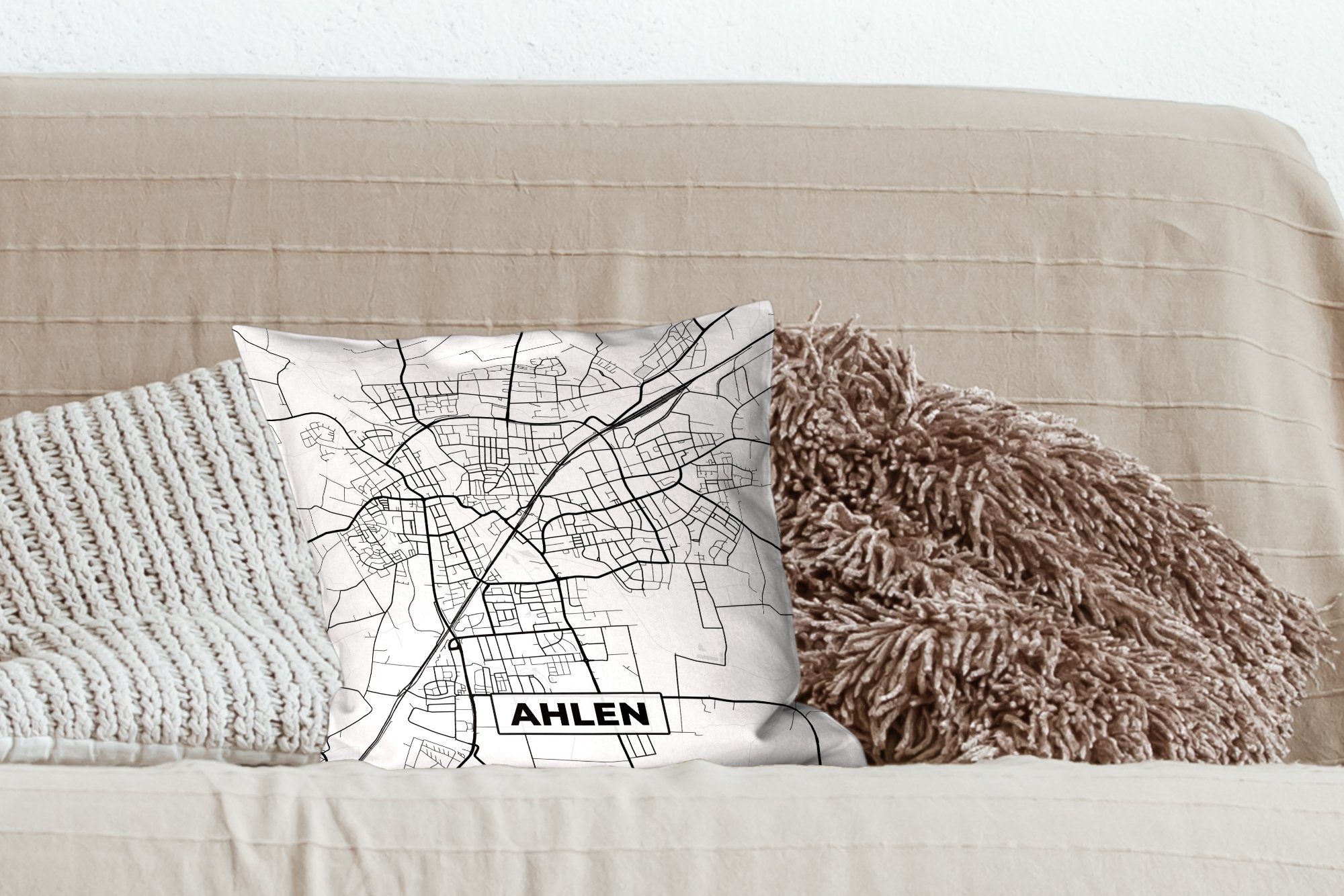 Zierkissen Karte Stadtplan, MuchoWow für Dekokissen Deko, Ahlen - - Wohzimmer, mit Füllung Sofakissen Schlafzimmer,