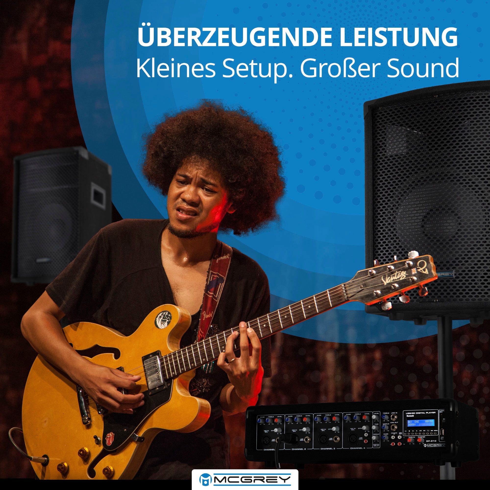 McGrey McGrey BP-210 Bandpack PA-Anlage 100 Watt Lautsprechersystem (Bluetooth, 50 W, inkl. 4-Kanal Powermixer - USB/SD-Slot - Mikrofon, Kabel & Stative)