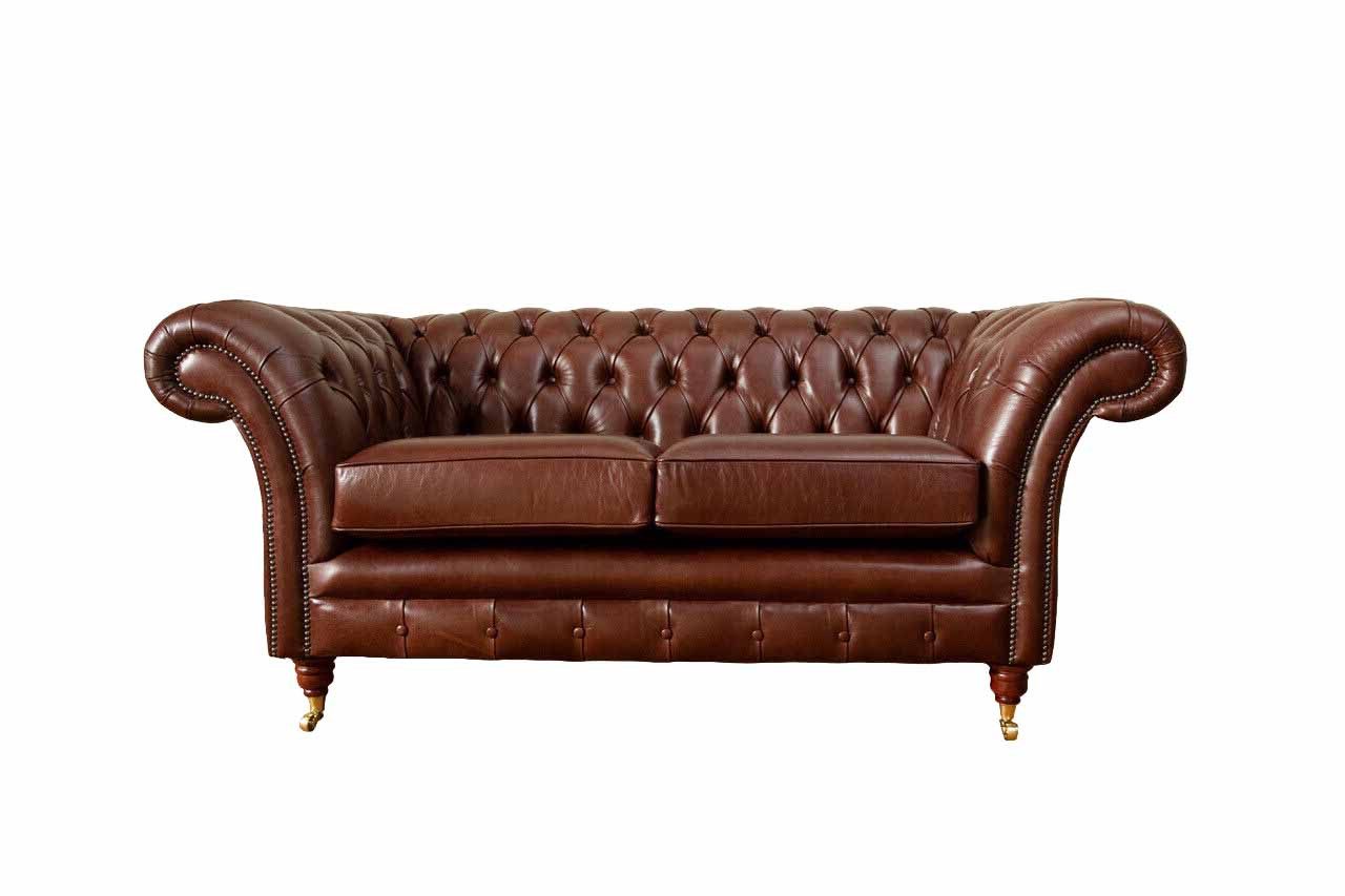 JVmoebel Chesterfield-Sofa Braunes Leder-Sofa für zwei Personen mit goldenen Edelstahlfüßen, Packung, Made in Europa