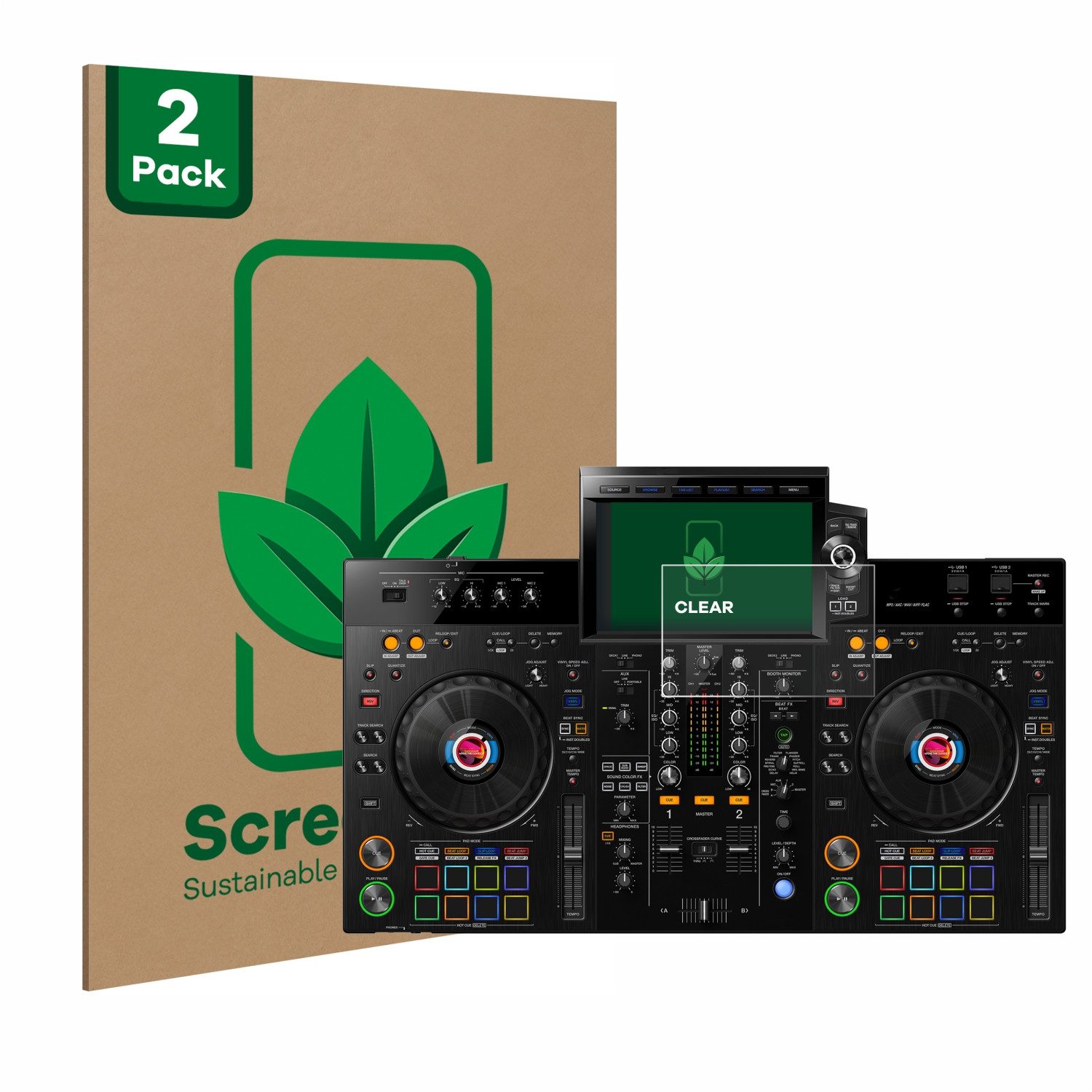 ScreenLeaf Displayschutzfolie Schutzfolie für Pioneer XDJ-RX3, 2 Stück, nachhaltiger Displayschutz Schutz Folie Klar Transparent