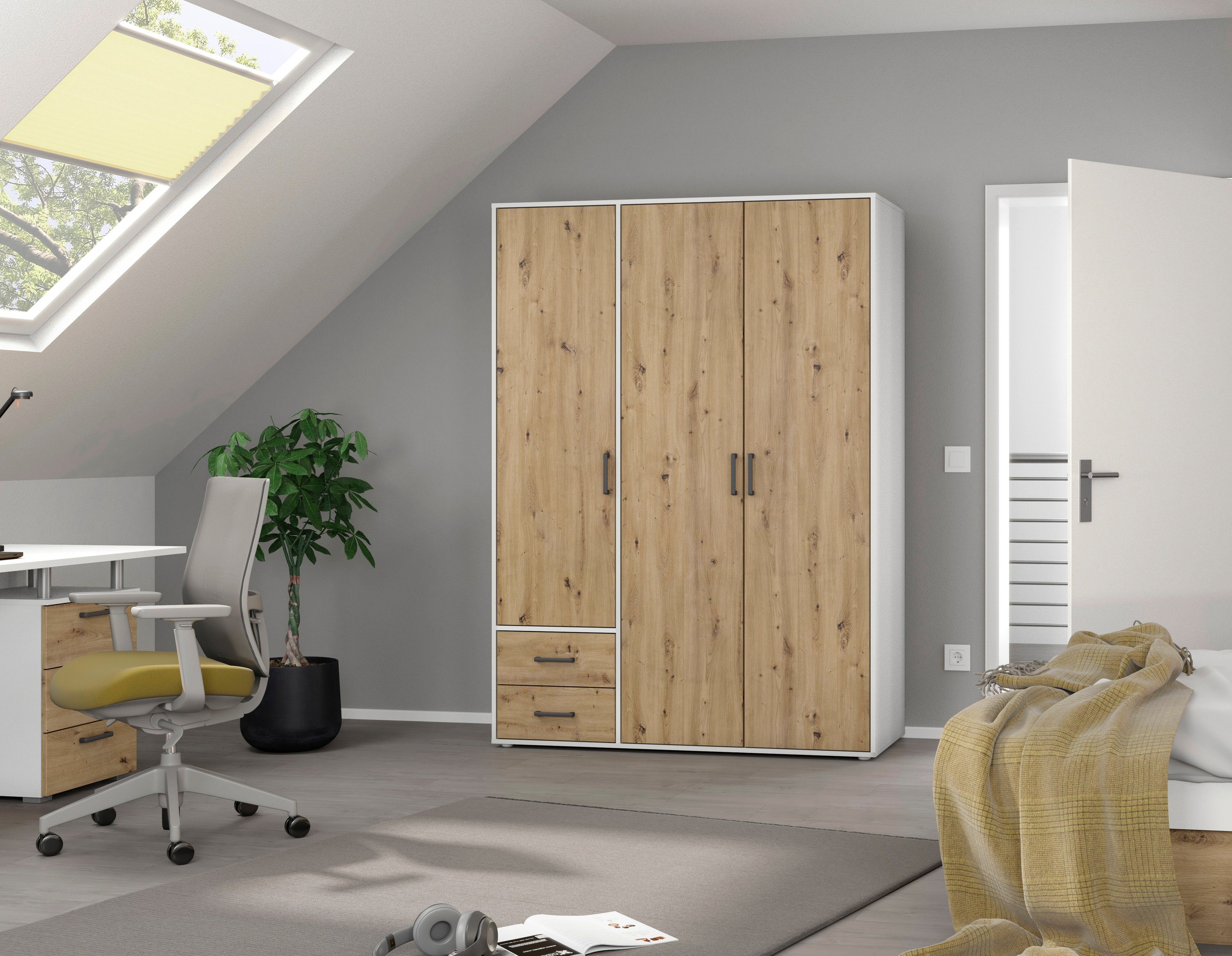 rauch Drehtürenschrank Kleiderschrank Schrank Garderobe Wäscheschrank VOYAGER (in 3 verschiedenen Ausstattungen BASIC/CLASSIC/PREMIUM) mit 2 modernen Griffvarianten, mit Außenschubladen MADE IN GERMANY