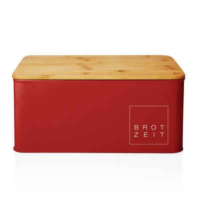 Lumaland Brotkasten Cuisine, Edelstahl, (1-tlg), Brotbox Metall Bambus Deckel rechteckig 30x23x14cm