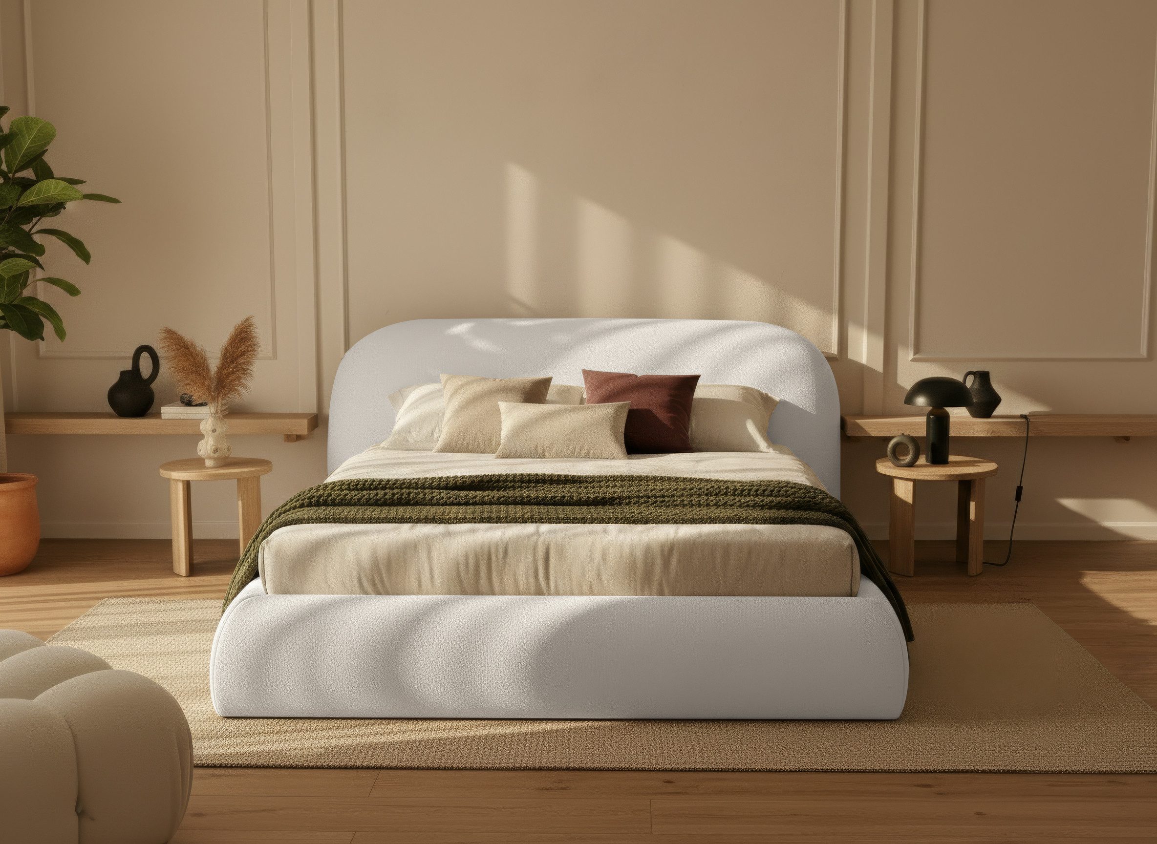thematys Polsterbett mit Bettkasten, CLOUD 140x200 160x200 180x200 200x200cm (Kopfteil im Oversize-Look und Stauraum – weich, modern und pflegeleicht), Inklusive Lattenrost), hochwertiger Davis-Stoff in Grafit, Grau, Weiß, Beige und Kreme