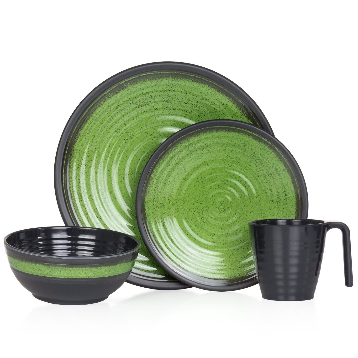 Geschirr Campinggeschirr Geschirr-Set 4 Picknick tlg, Green, Camping Melamin, Geschirrset Bootsgeschirr Geschirr Stone Moritz