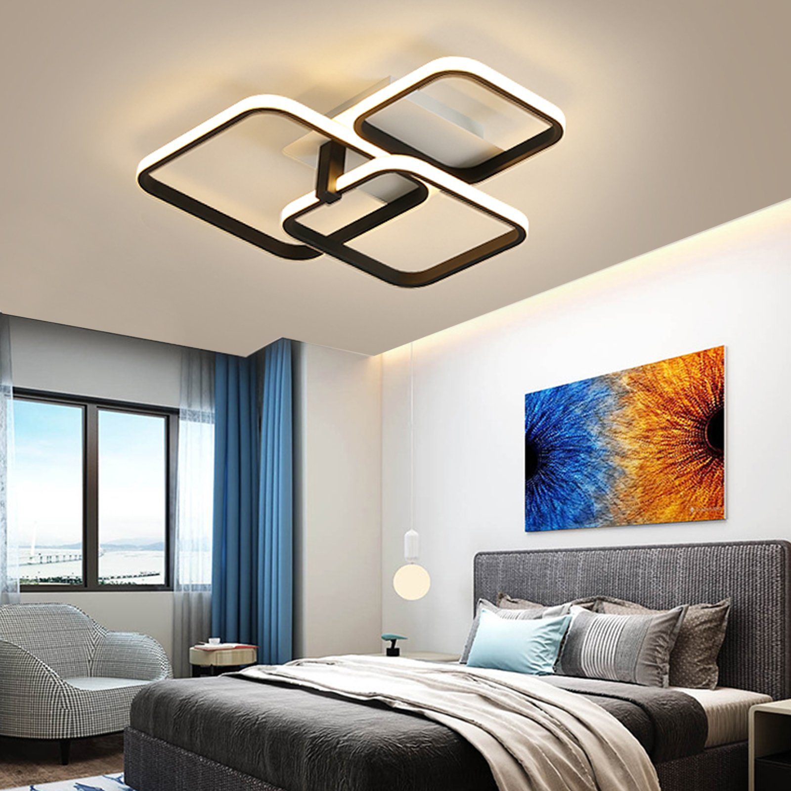 LED Daskoo Warmweiß/Neutralweiß/Kaltweiß, fest Quadrat Dimmen LED integriert, 3/4/5 mit Fernbedienung Deckenleuchte, Deckenlampe Deckenleuchten Stufenloses Dimmbar Wohnzimmer, Schwarz LED