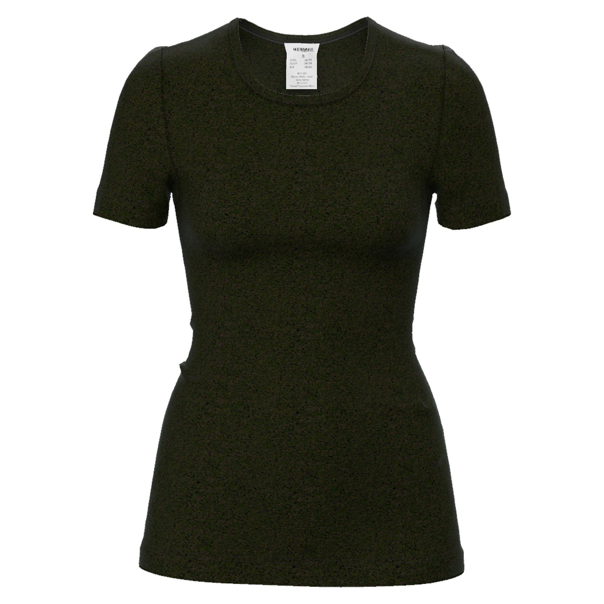 [Super beliebte Artikelnummer! ] HERMKO Unterhemd 40800 Damen kurzarm Rundhals-Ausschnitt schwarz Wolle/Tencel aus Unterhemd mit