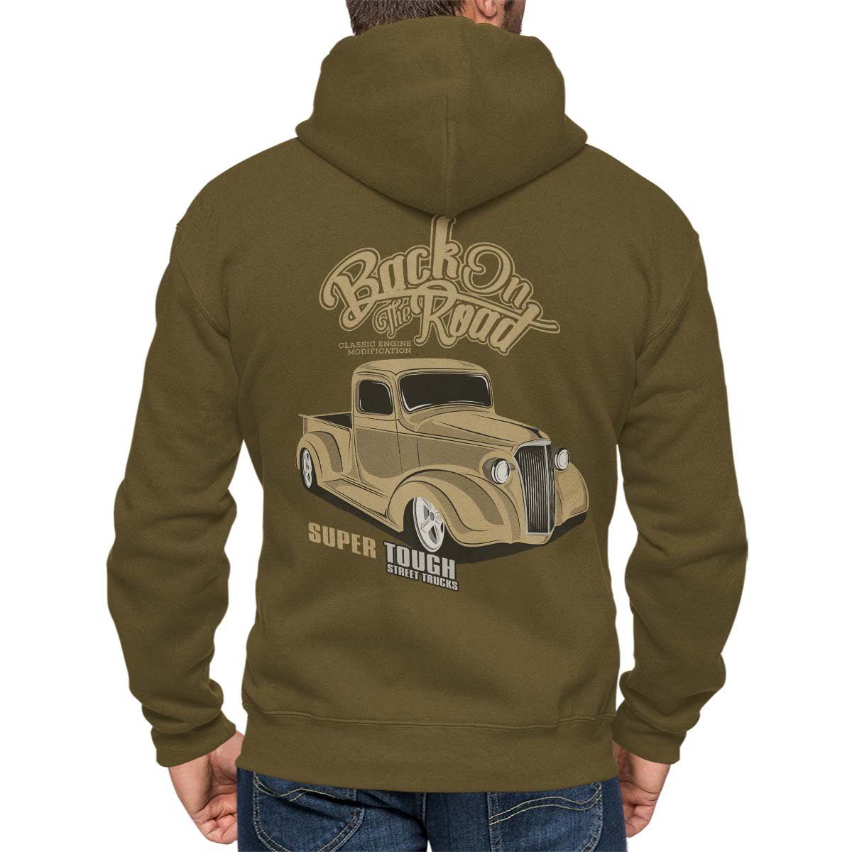 Rebel On Wheels Truck Zip Motiv mit / US-Car Hoodie Street Khaki Kapuzensweatjacke Kapuzenjacke Auto
