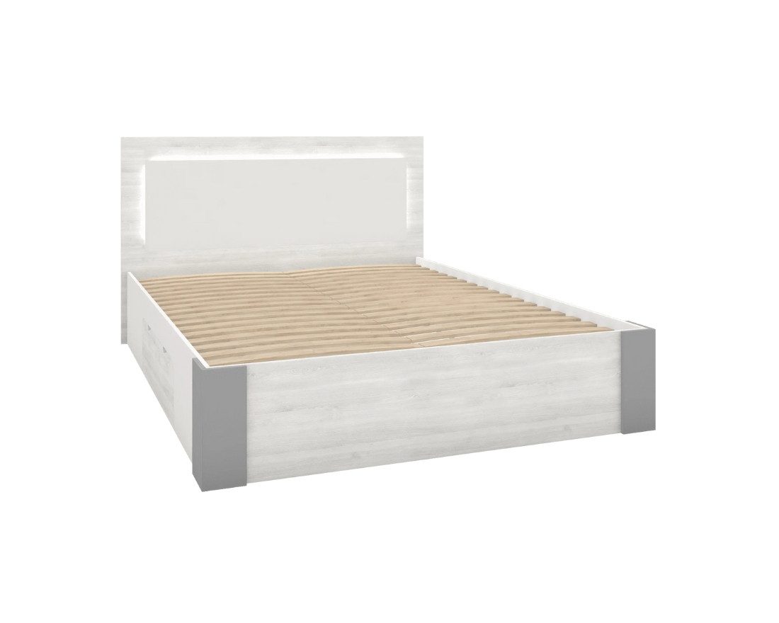 Deine Möbel 24 Schlafzimmer-Set HEAVEN II Komplettschlafzimmer Kleiderschrank 230 cm breit, (Drehtürenschrank Kleiderschrank mit Spiegeltüren Kommode 2x Nachttisch Doppelbett 160x200 inkl. Lattenrost und LED-Beleuchtung, 5-tlg., Set), mit LED-Beleuchtung Matratze optional