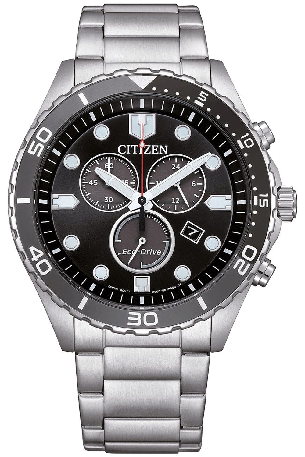 Citizen Chronograph AT2568-82E, Eco-Drive Solar Herrenuhr Stahl/Schwarz