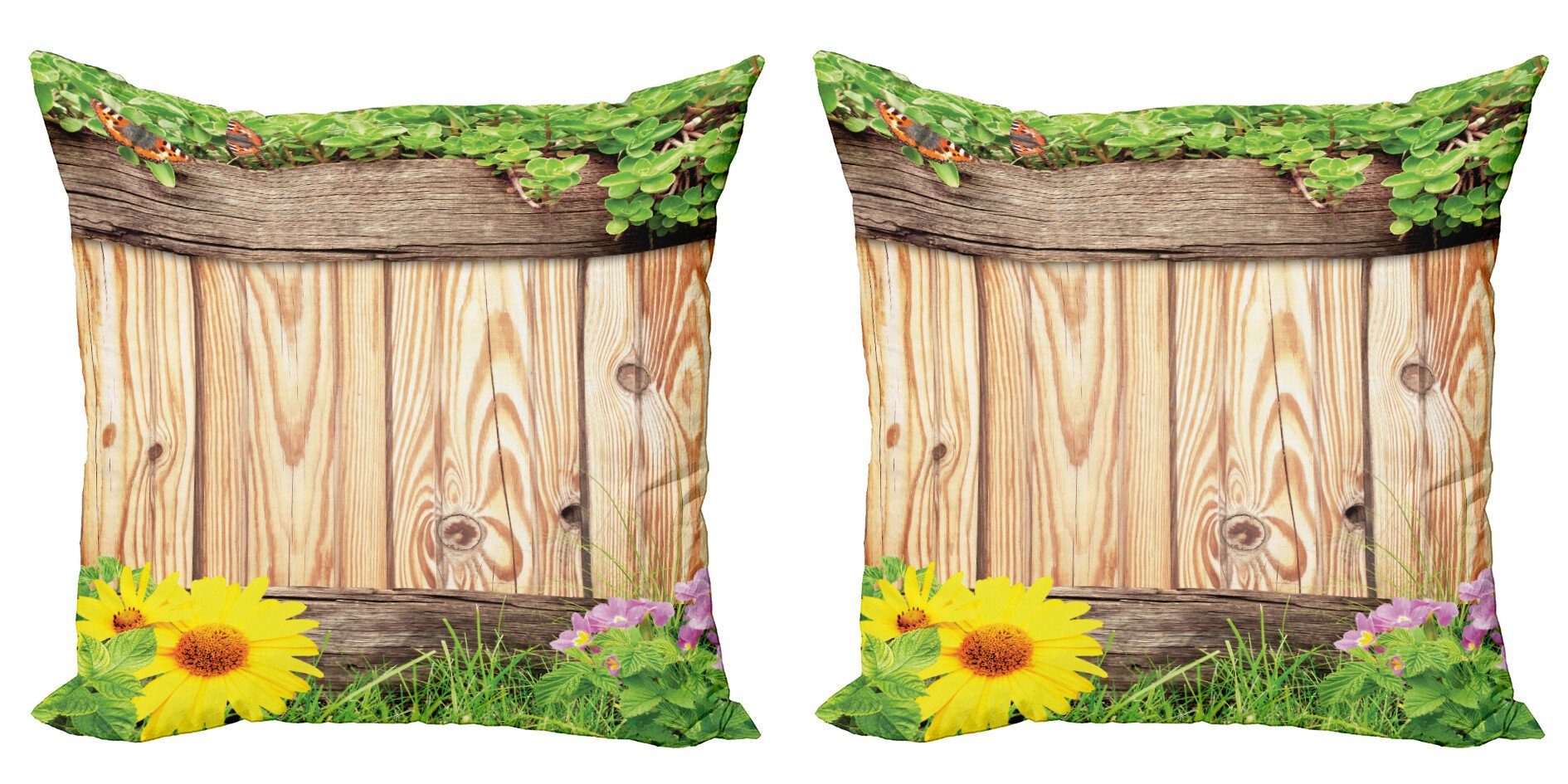 Kissenbezüge Modern Accent Doppelseitiger Digitaldruck, Abakuhaus (2 Stück), Hölzern Gartenzaun Schmetterling