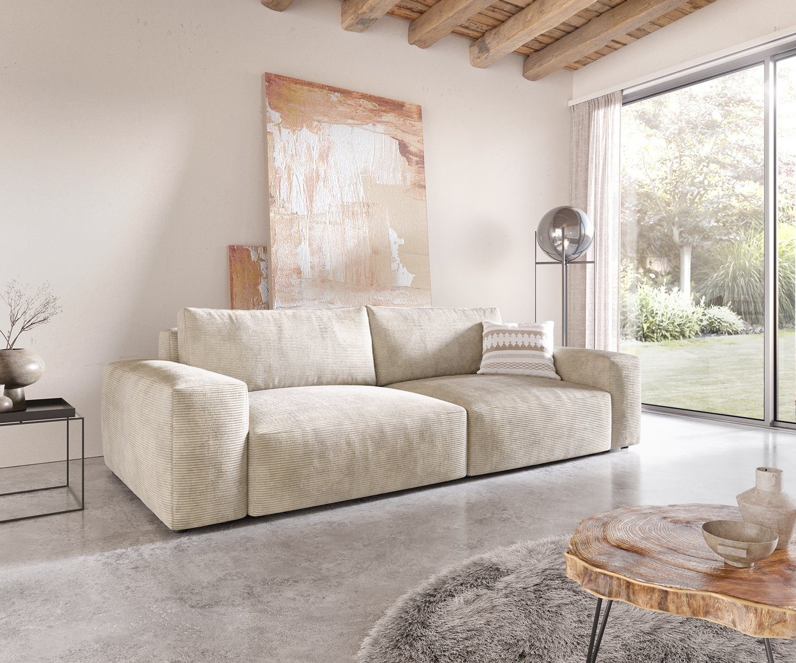 DELIFE Big-Sofa Lanzo, XL Cord Beige 270x130 cm