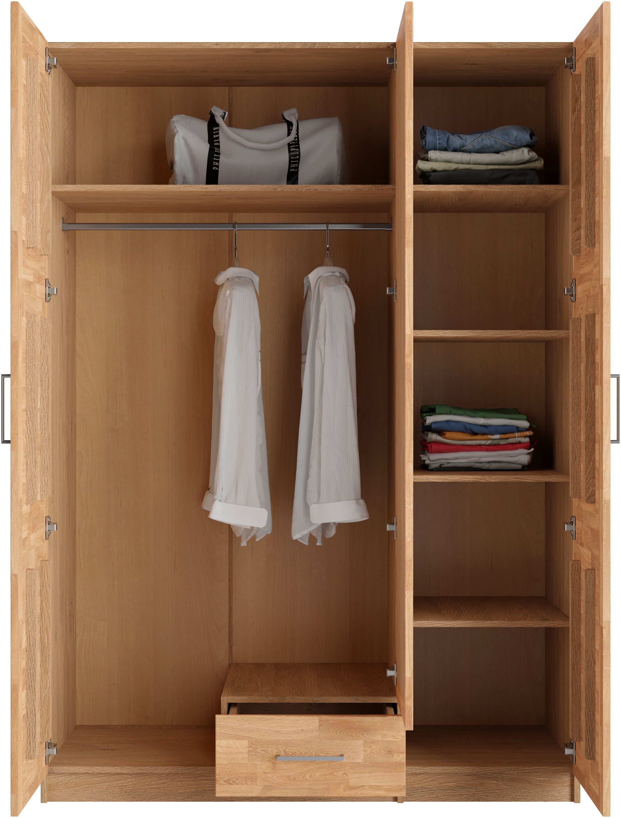 OTTO home Kleiderschrank Sabrina, natürlicher Landhausstil, mit Innenausstattung Spiegel und Schubladen, teilmassiv,Buche oder Eiche, FSC-zertifiziert