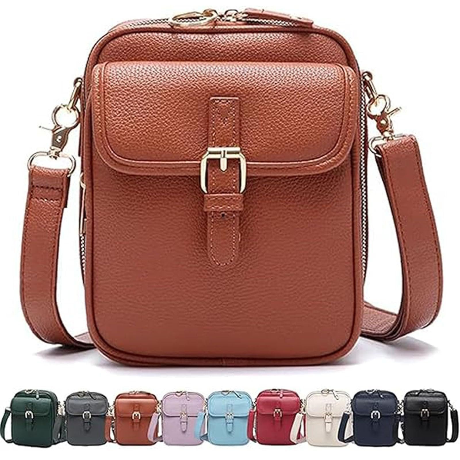 Oemmn Schultertasche Damen-Umhängetasche aus echtem Leder, geräumige Diebstahlschutz-Tasche, Schultertasche mit integrierten Kartenfächern