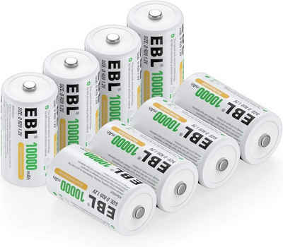 EBL Power vorgeladener D Mono NiMH Akku, 10000mAh Wiederaufladbare Batterie, (8 St)