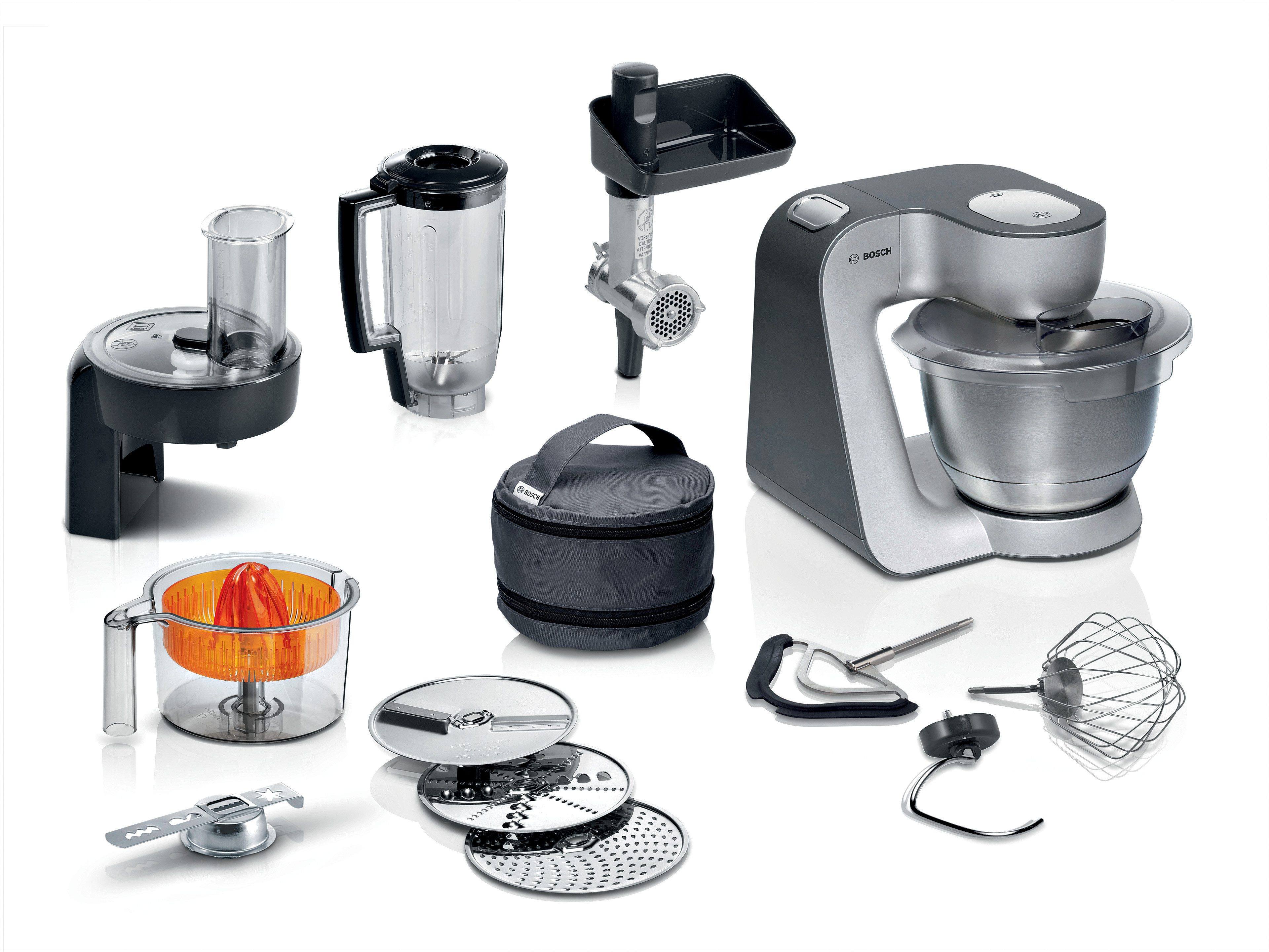 Küchenmaschine MUM5935B Durchlaufschnitzler, 3 Scheiben, Mixer, silber