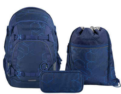 coocazoo Schulranzen Schulrucksack-Set MATE Blue Motion 3-teilig (3 Stück), ergonomisch, reflektiert, Körpergröße: 135 - 180 cm