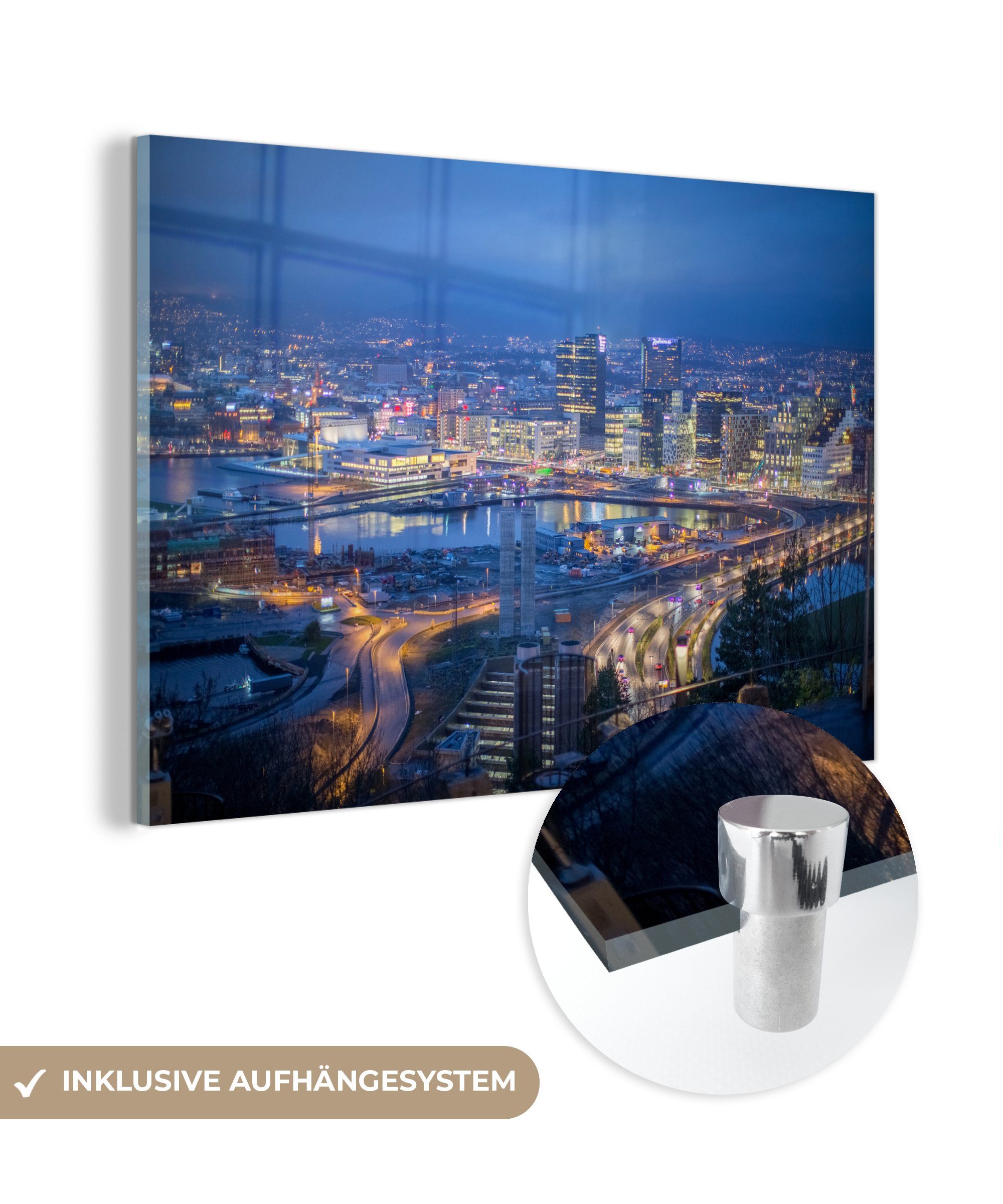 MuchoWow Acrylglasbild Skyline - Nacht - Oslo, (1 St), Acrylglasbilder Wohnzimmer & Schlafzimmer