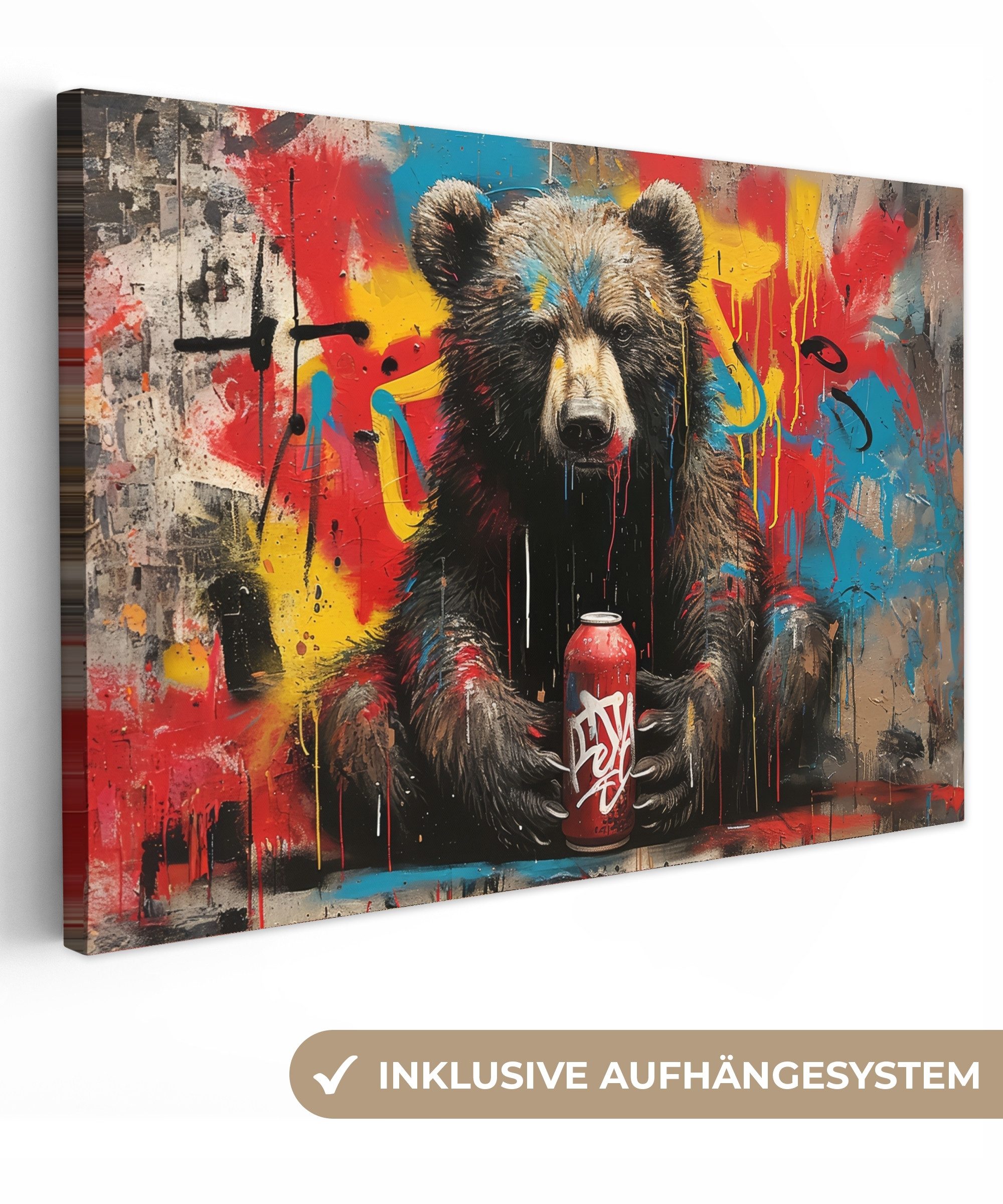 OneMillionCanvasses® Leinwandbild Graffiti - Bär - Tier - Wand - Straßenkun günstig online kaufen
