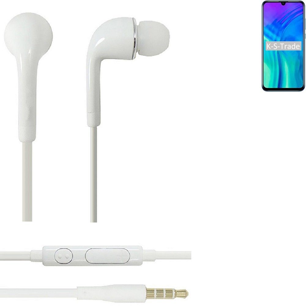 K-S-Trade für Huawei Honor 20 In-Ear-Kopfhörer (Kopfhörer Headset mit Mikrofon u Lautstärkeregler weiß 3,5mm)