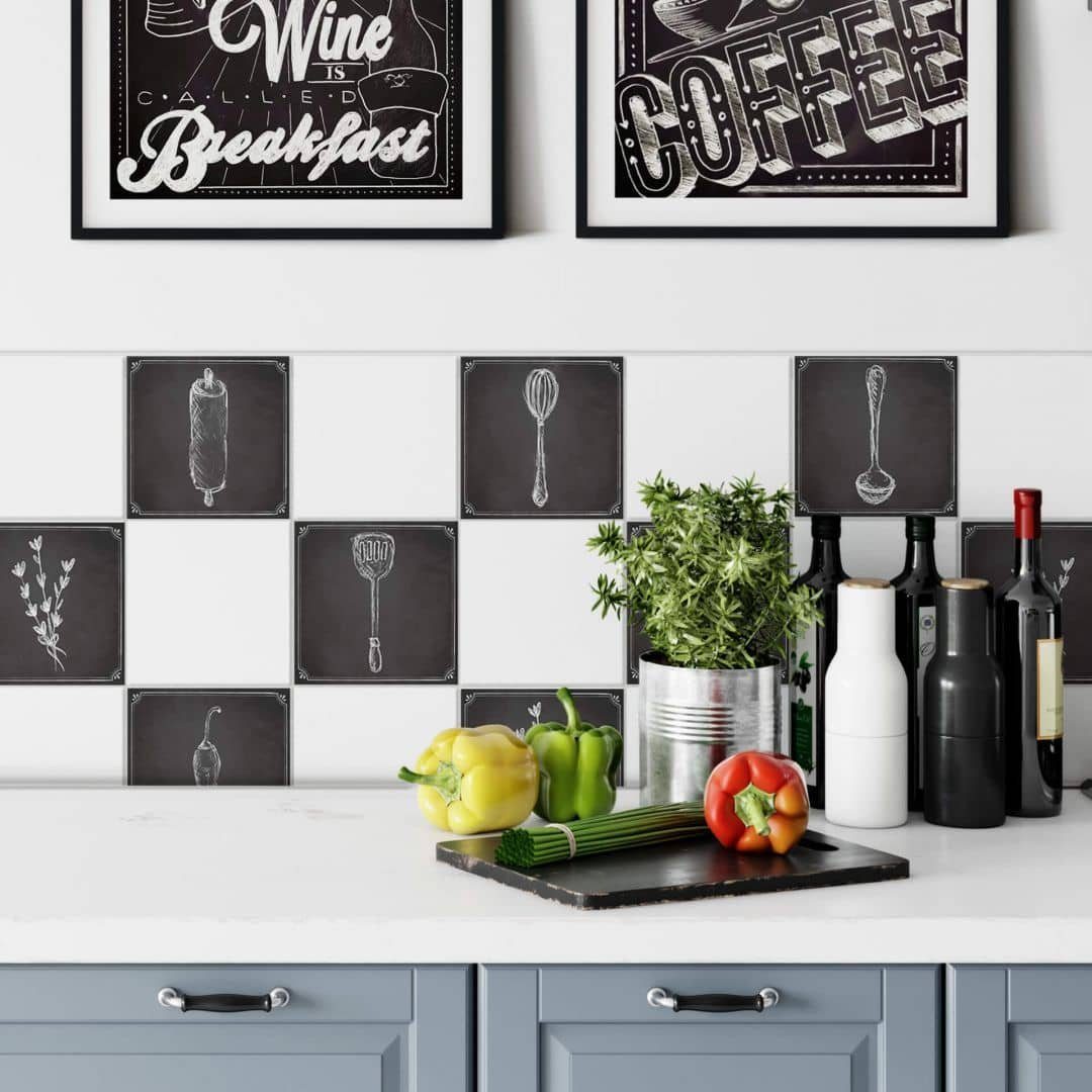 K&L Wall Fliesenaufkleber Tafel Matt Art Set Küche Klebefliese selbstklebend Vintage Schwarz Sticker