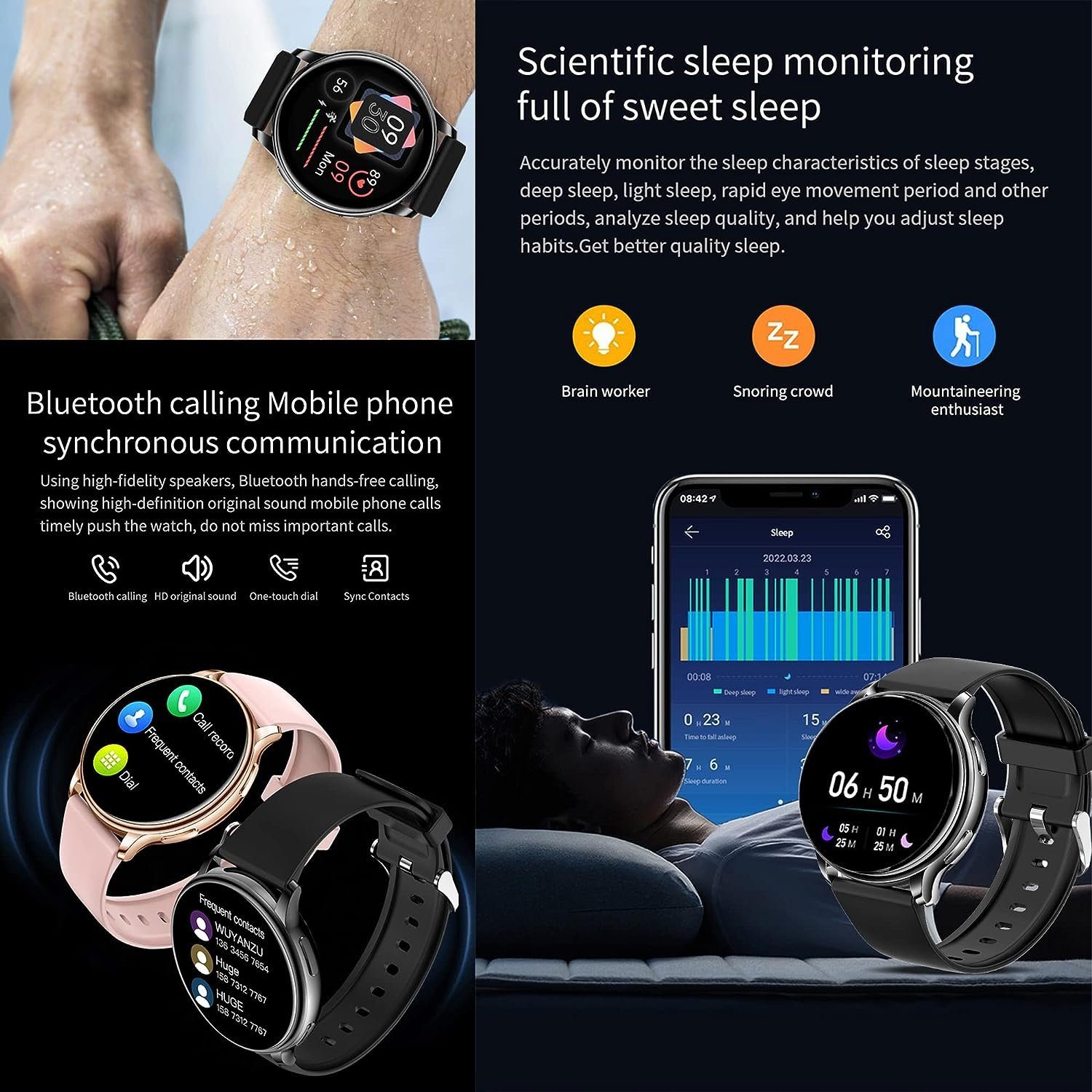 FITCXJX Smartwatch (1,32 Zoll, Android iOS), Damen mit Telefonfunktion  Armbanduhr SpO2 Musikplayer Fitness Tracker