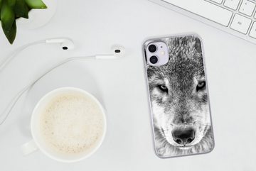 MuchoWow Handyhülle Tierprofil Wolf in schwarz und weiß, Handyhülle Apple iPhone 11, Smartphone-Bumper, Print, Handy