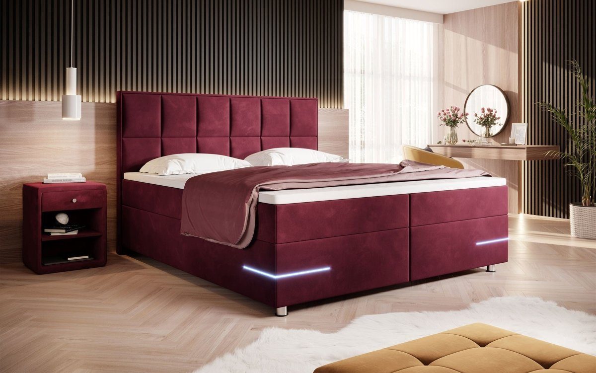 Luxusbetten24 Boxspringbett Lea in Samt, mit LED-Beleuchtung