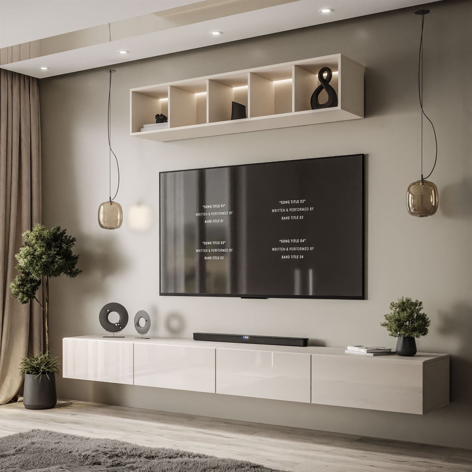 ALLHOUSE24 Wohnwand NOVELIA III Hängende Schrankwand mit offenem Regal Kaschmir, (1x TV-Lowboard und 1x Hängeregal), Gesamtbreite 250 cm