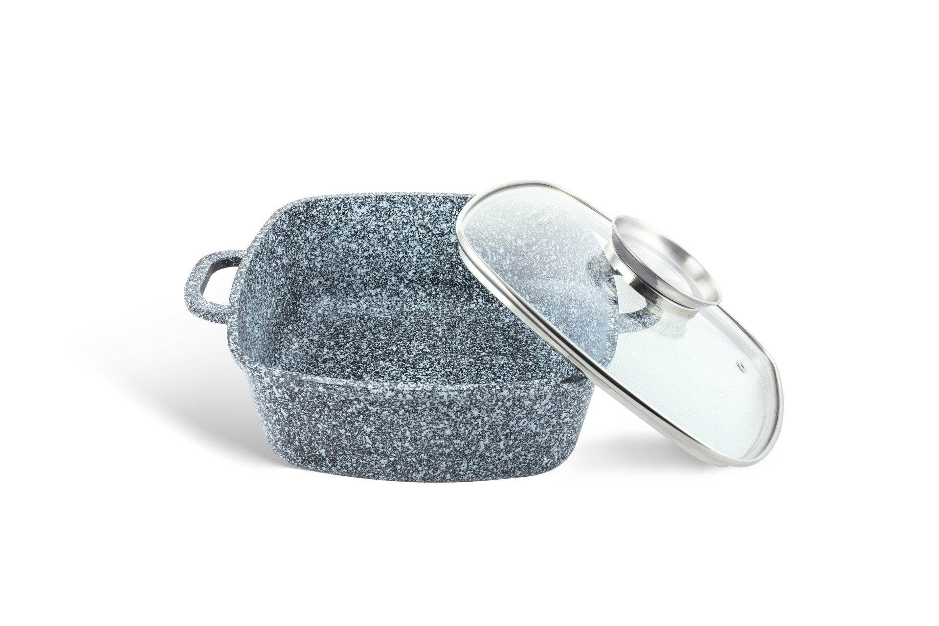 Edenberg Topf-Set Bräter, Quadratischer Topfset Kochtopf Keramik Grau Glasdeckel, Aluminiumguss (sehr hochwertig, 6-tlg., Zeitloses Design des Topfsets. Eine ideale Geschenkidee)