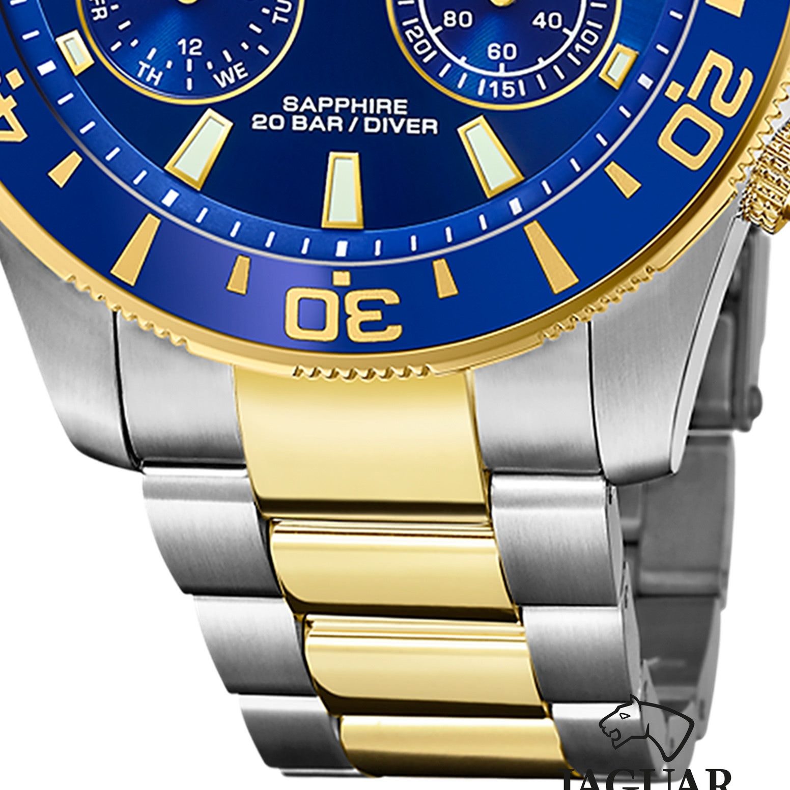 JAGUAR Multifunktionsuhr Jaguar Herrenuhr Edelstahl silber gold, (Multifunktionsuhr), Herren Armbanduhr rund, Edelstahlarmband silber, gold