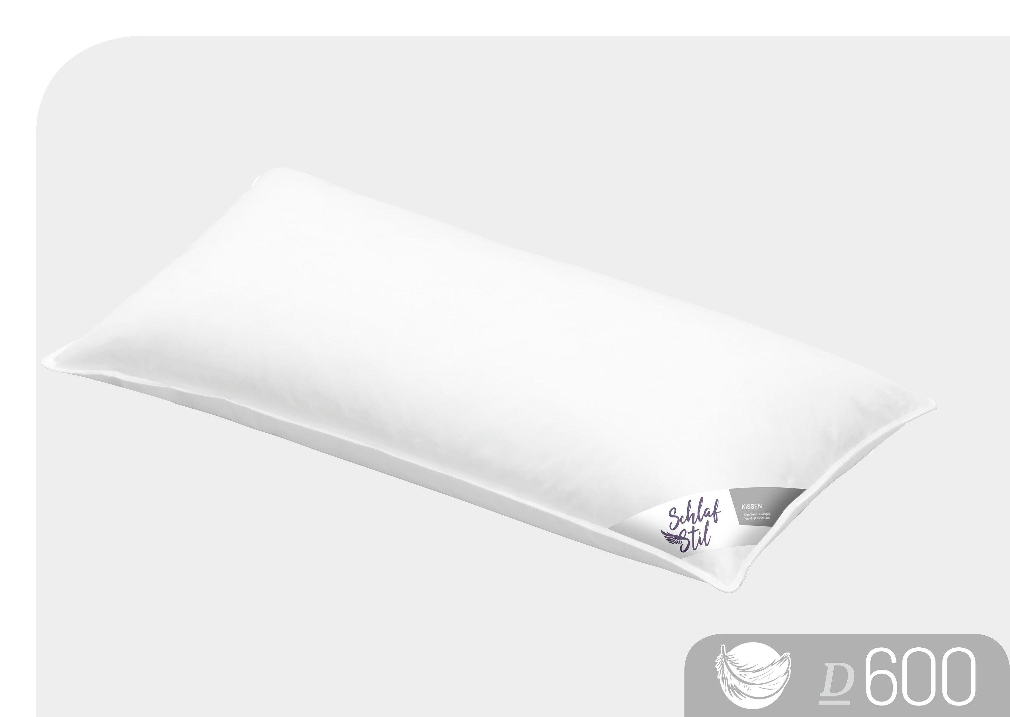 Schlafstil Daunenkissen D600, Füllung: 50% Gänsedaunen,50% Gänsefedern, Bezug: 100% Baumwolle, hergestellt in Deutschland, allergikerfreundlich
