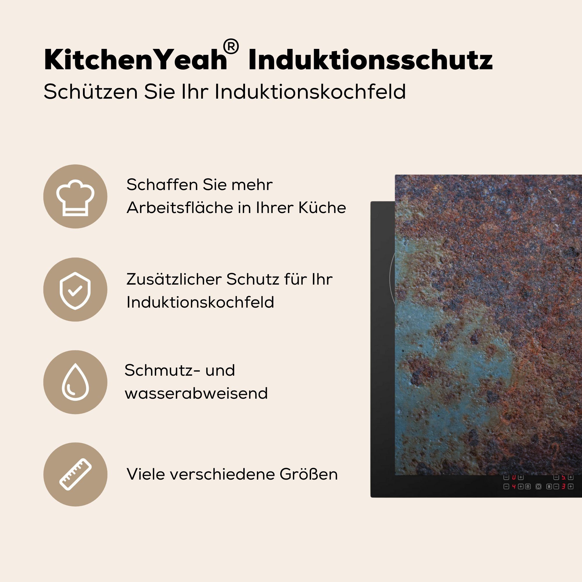 tlg), Vinyl, - die Rost für Blau, MuchoWow küche, Herdblende-/Abdeckplatte (1 Induktionskochfeld 81x52 Eisen Schutz cm, - Ceranfeldabdeckung