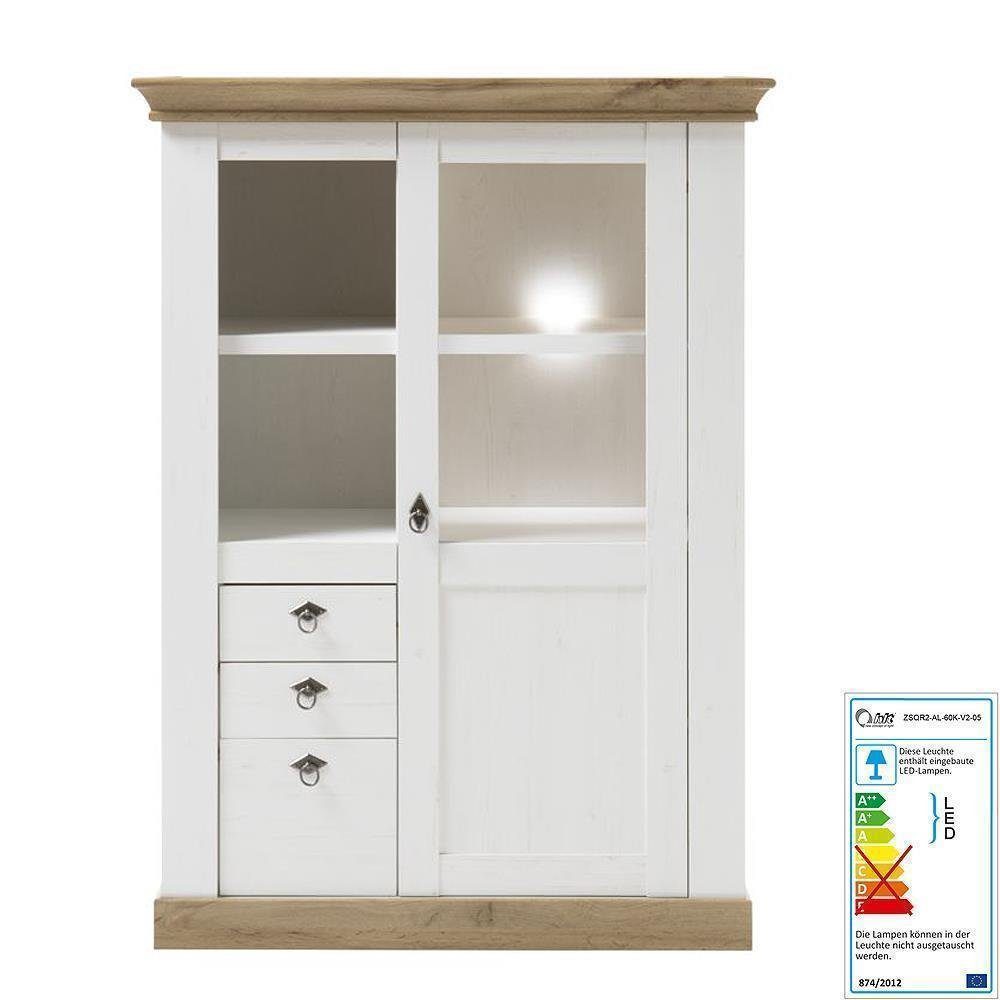 Nb. 102/139/44 LINARES-61 LED / - in cm weiß inkl. Pinie Vitrine Wotan Landhaus Eiche Lomadox :