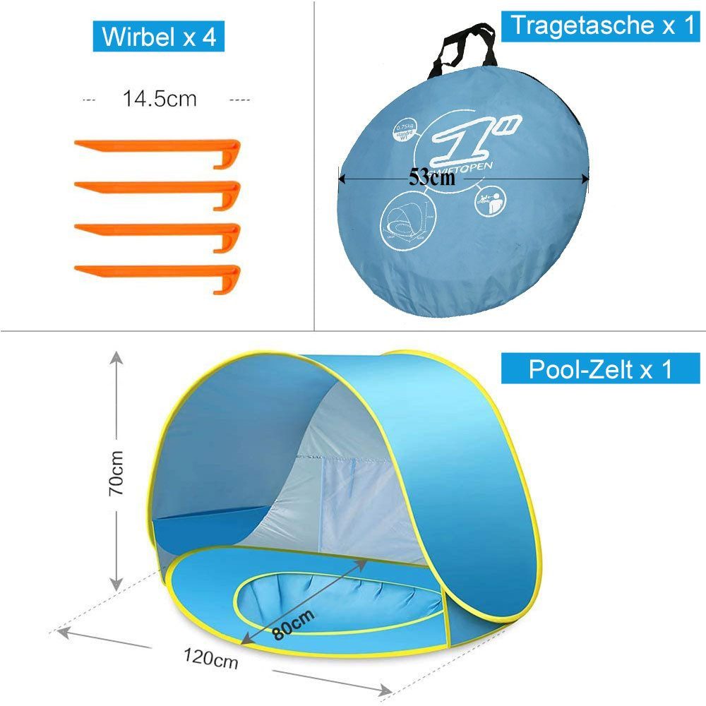 Qelus Strandmuschel Baby Strandmuschel Pop up Wasserdicht Strandzelt Kinder Sonnenschutz, Windschutz Schwimmbad 120x80x70cm