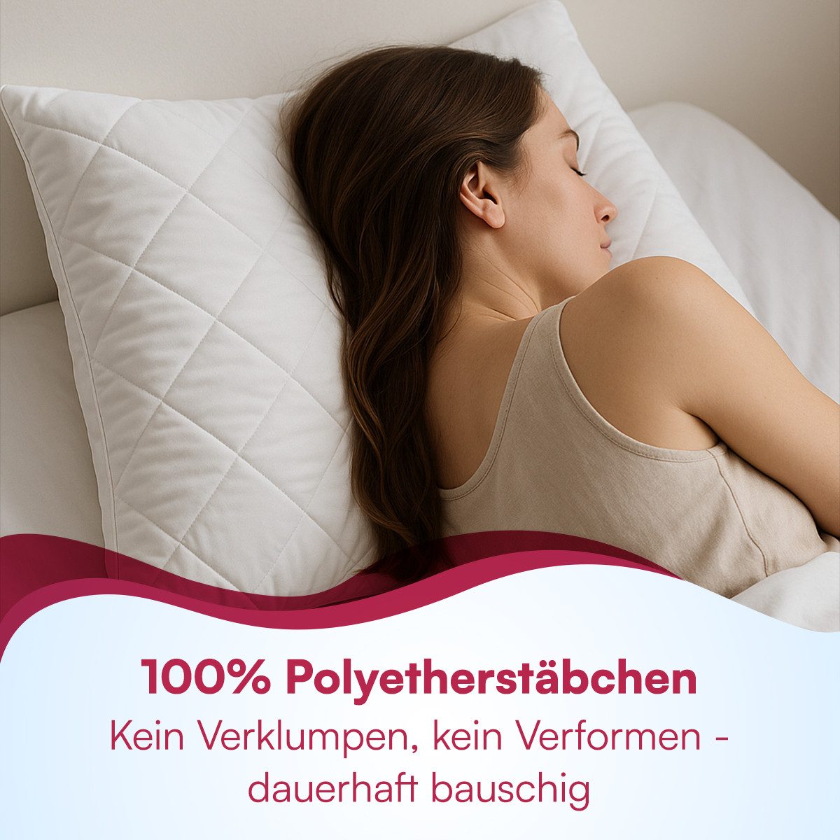 Clinotest Kopfkissen Polykissen Gesteppt, Füllung: 120g, Bezug: Polyester, für jede Schlafposisiotn geeigent, 95°C waschbar & trocknergeeignet, bewährte Qualitä – Bild 4 von 5