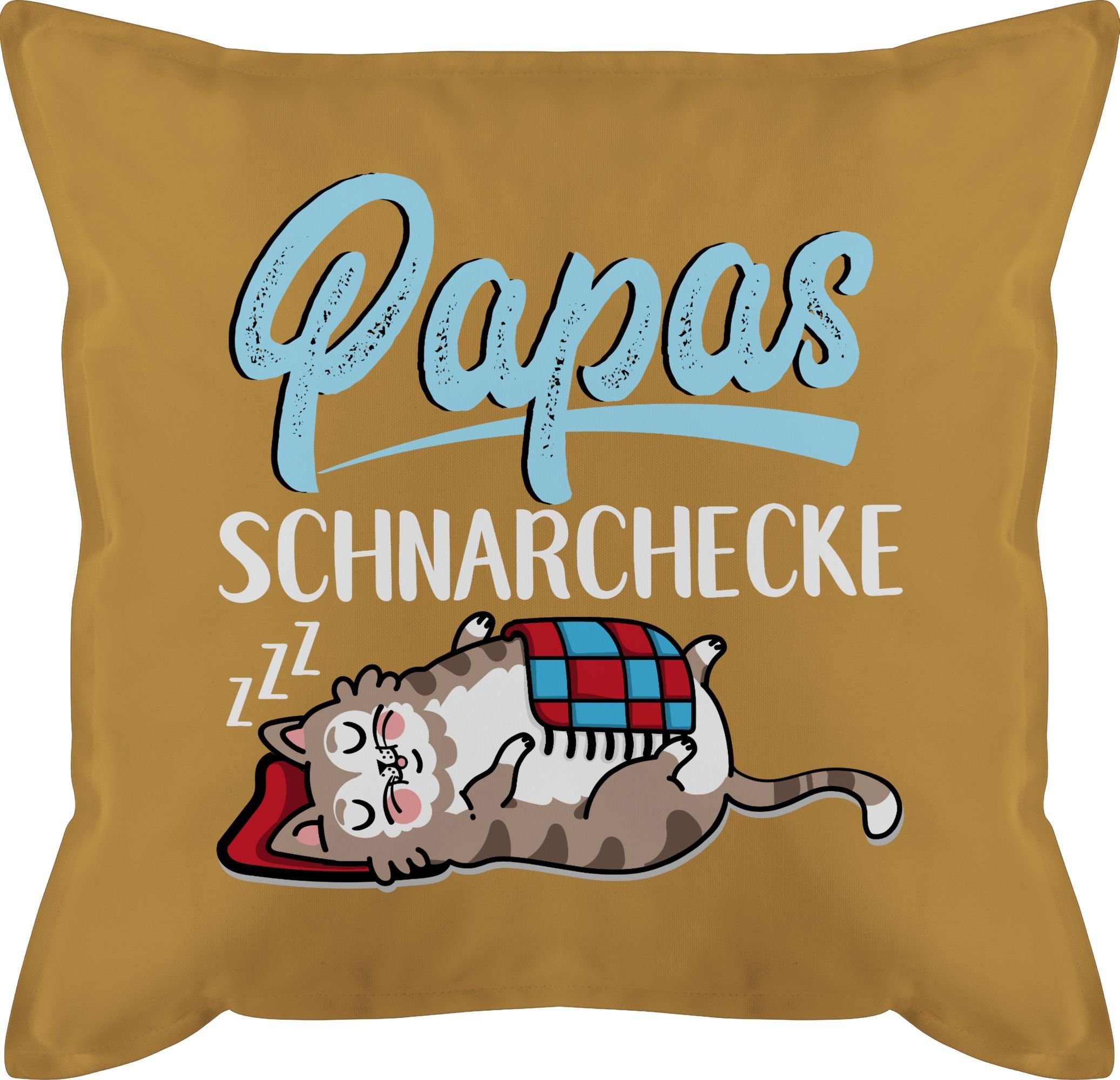 Shirtracer Dekokissen Papas Schnarchecke Katze - weiß/blau, Vatertagsgeschenk Kissen 3 Gelb