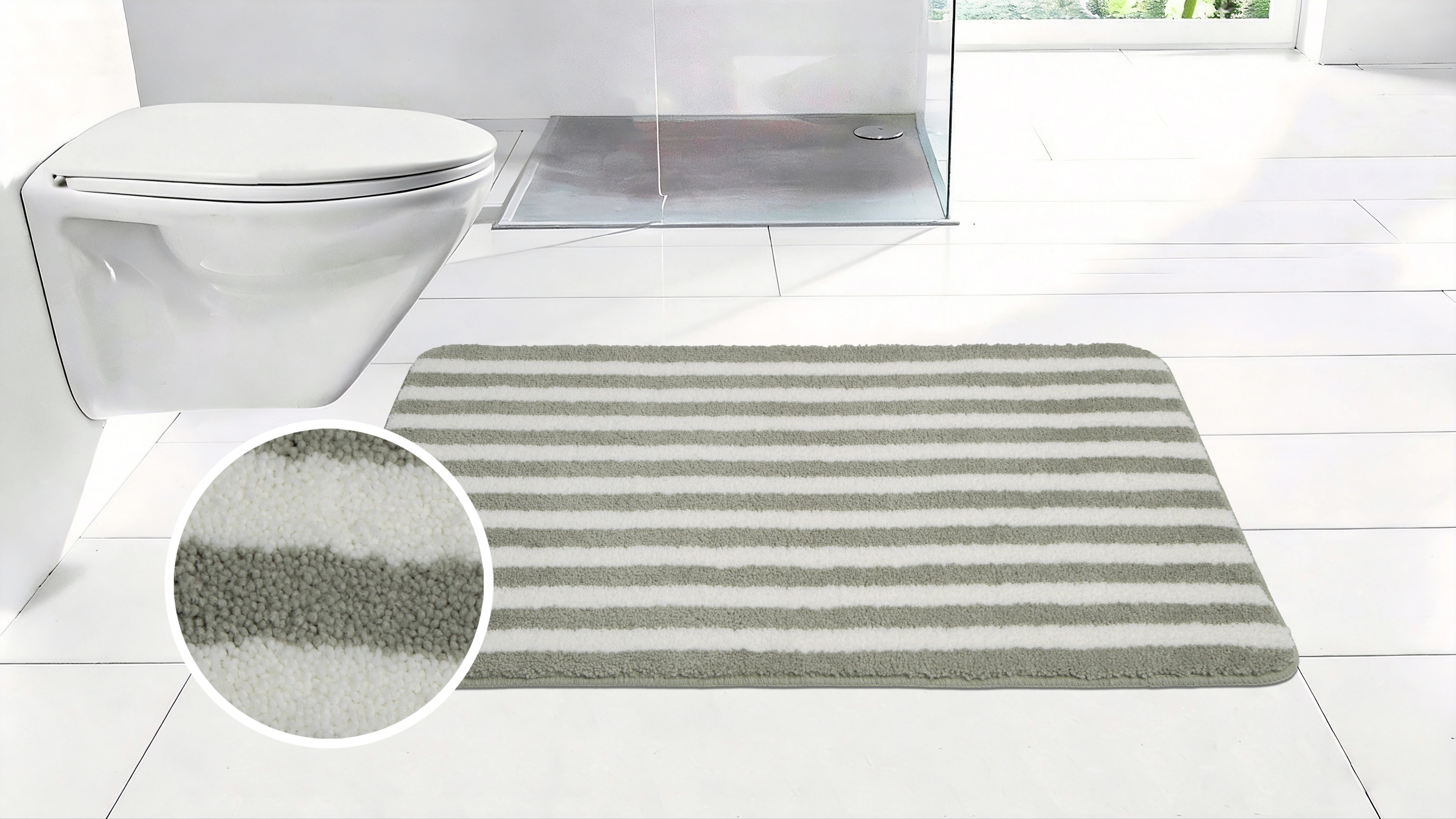 OTTO home Badematte Streifen, Jannika, Badvorleger, Badezimmer Teppich, Höhe 12 mm, rutschhemmend beschichtet, schnell trocknend, fußbodenheizungsgeeignet, Polyester, rechteckig, Scandi, modern, gestreift, Badteppich, Badematten