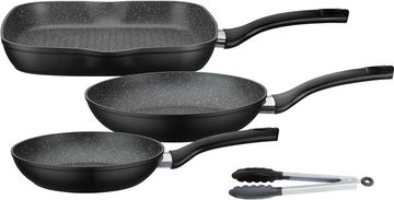 GSW Topf-Set Gourmet Granit, Aluminiumguss (Set, 5-tlg., 1 x Bräter, 1x Grillpfanne 28x28 cm, je 1x Bratpfanne Ø 20/24 cm), Induktion