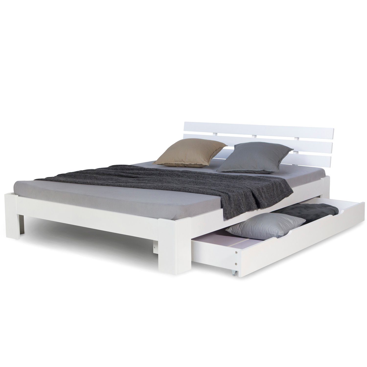 Homestyle4u Holzbett 140x200 Doppelbett Weiß Massiv günstig online kaufen