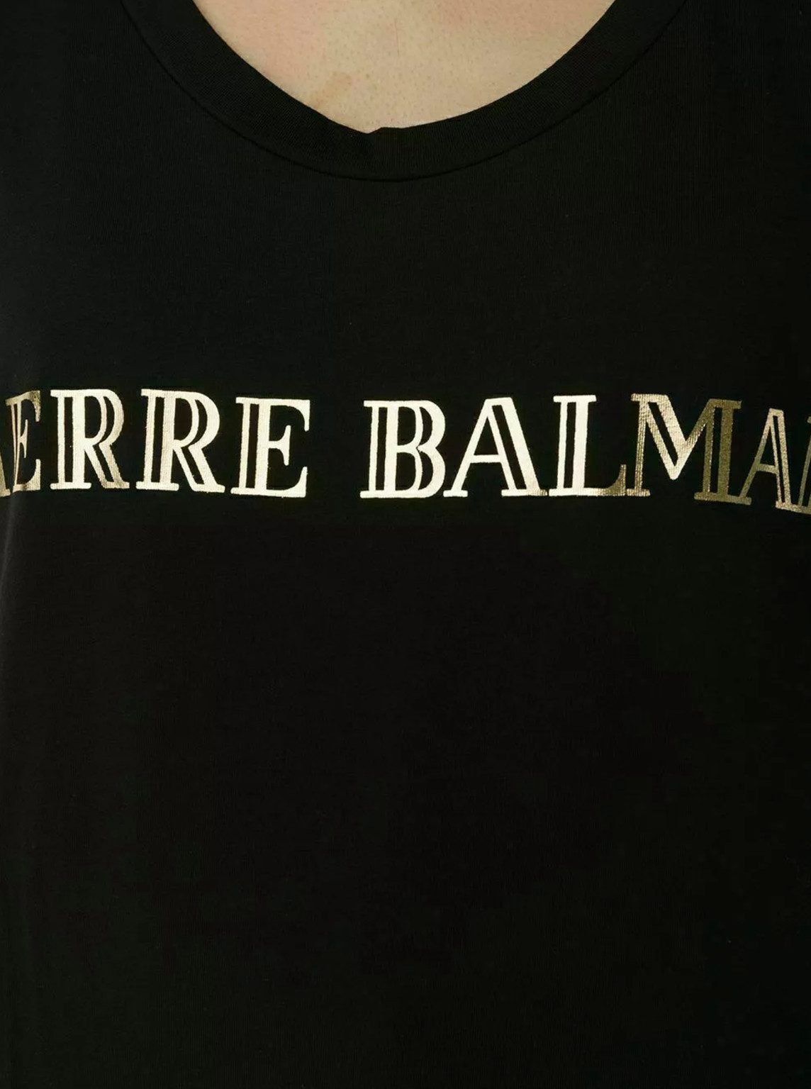 Balmain Paris T-Shirt Damen Pierre Balmain mit ikonischem Logo-Print Taillierter Schnitt, schmaler Passform, Goldfarbener Logo-Print