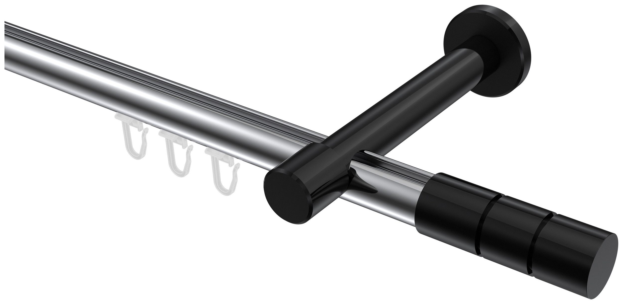 INTERDECO Innenlaufschiene Prestige Elanto, Ø 20 mm, 1-läufig, Fixmaß, kürzbar, Wandmontage, Aluminium, Chrom / Schwarz / Bicolor