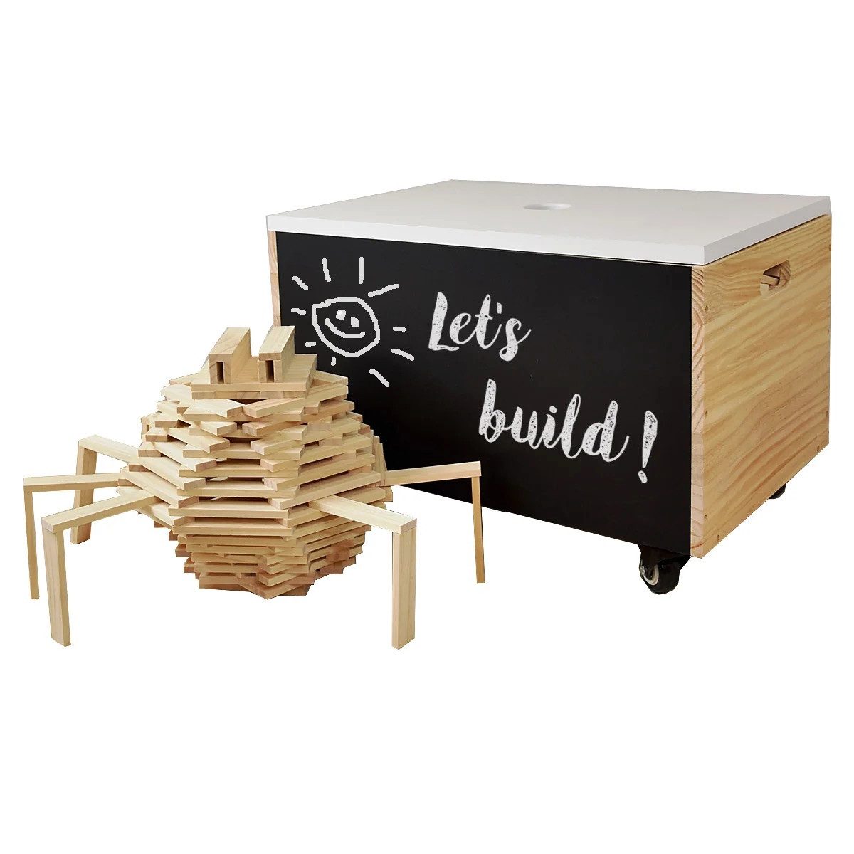 Sun Holzbausteine 1000 Stück Kiste Bausteine aus Pinienholz, unbehandelt Spielbausteine